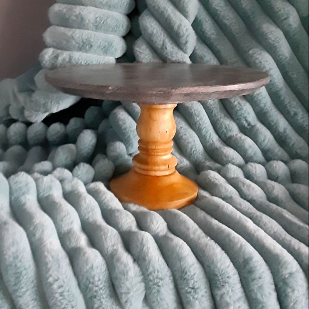Modern-Contemporary Marble and Wood Cake Stand